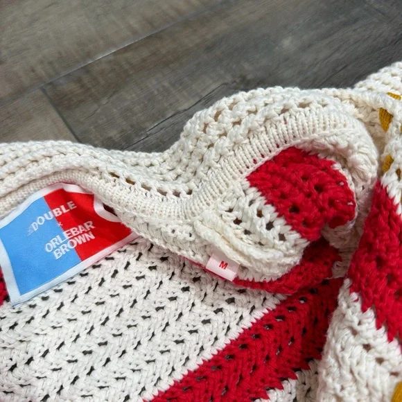 La DoubleJ x Orlebar Brown Salt ‘n’ Vinegar striped crochet top in red/ivory - Picture 4 of 6